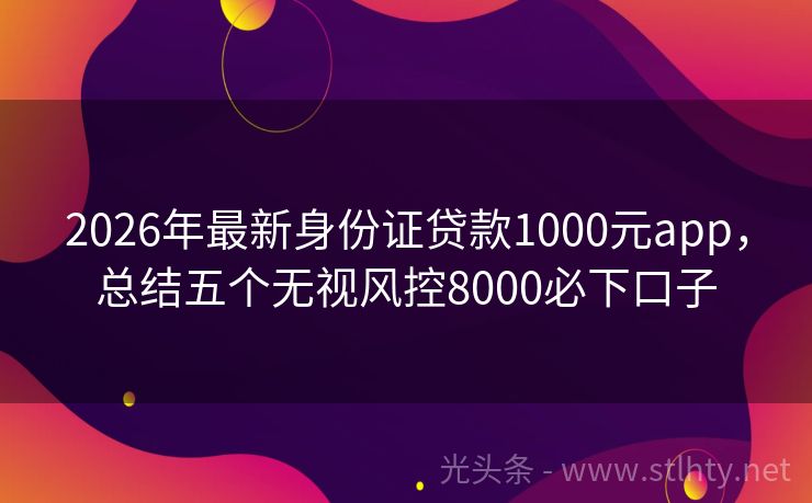 2026年最新身份证贷款1000元app，总结五个无视风控8000必下口子
