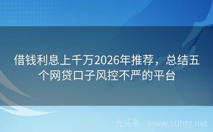 借钱利息上千万2026年推荐，总结五个网贷口子风控不严的平台