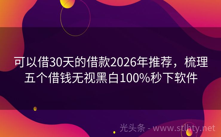 可以借30天的借款2026年推荐，梳理五个借钱无视黑白100%秒下软件
