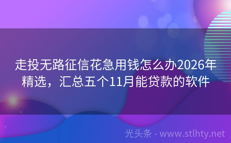 走投无路征信花急用钱怎么办2026年精选，汇总五个11月能贷款的软件
