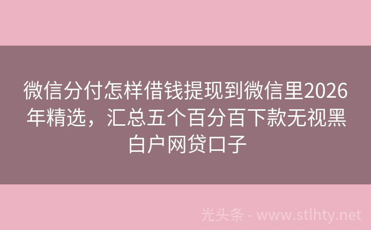 微信分付怎样借钱提现到微信里2026年精选，汇总五个百分百下款无视黑白户网贷口子
