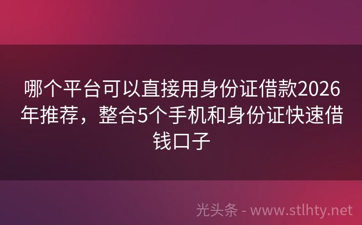 哪个平台可以直接用身份证借款2026年推荐，整合5个手机和身份证快速借钱口子