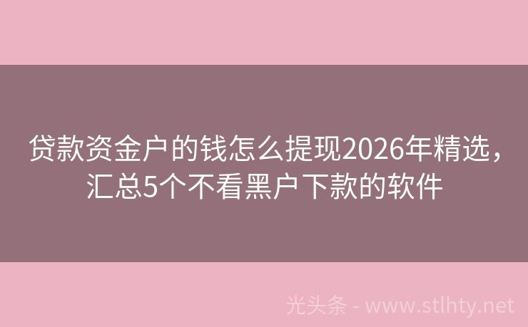 贷款资金户的钱怎么提现2026年精选，汇总5个不看黑户下款的软件