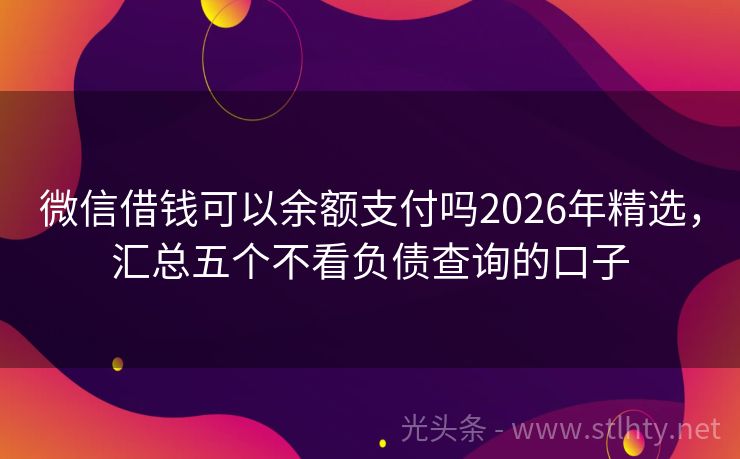 微信借钱可以余额支付吗2026年精选，汇总五个不看负债查询的口子