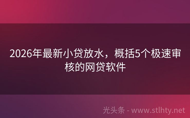 2026年最新小贷放水，概括5个极速审核的网贷软件
