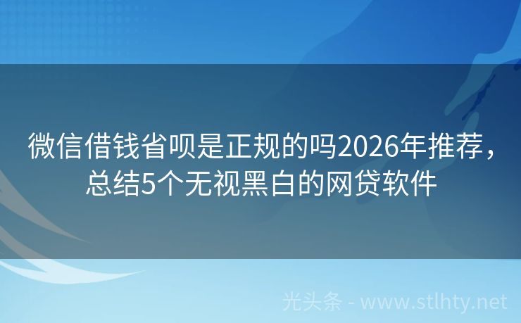 微信借钱省呗是正规的吗2026年推荐，总结5个无视黑白的网贷软件