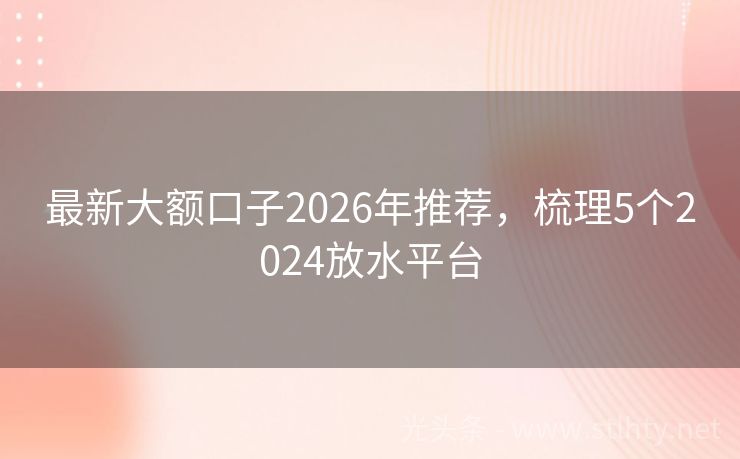 最新大额口子2026年推荐，梳理5个2024放水平台