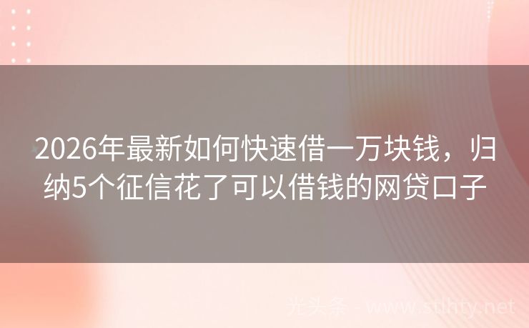 2026年最新如何快速借一万块钱，归纳5个征信花了可以借钱的网贷口子