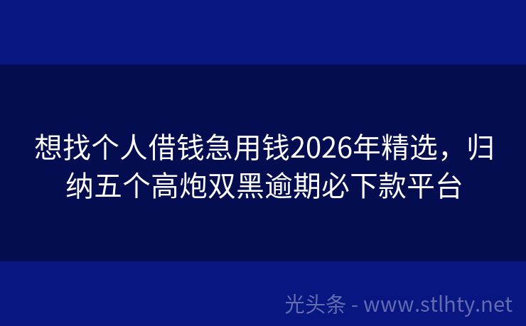 想找个人借钱急用钱2026年精选，归纳五个高炮双黑逾期必下款平台