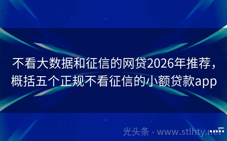 不看大数据和征信的网贷2026年推荐，概括五个正规不看征信的小额贷款app