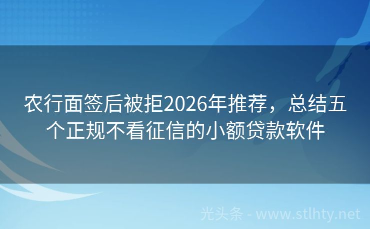农行面签后被拒2026年推荐，总结五个正规不看征信的小额贷款软件