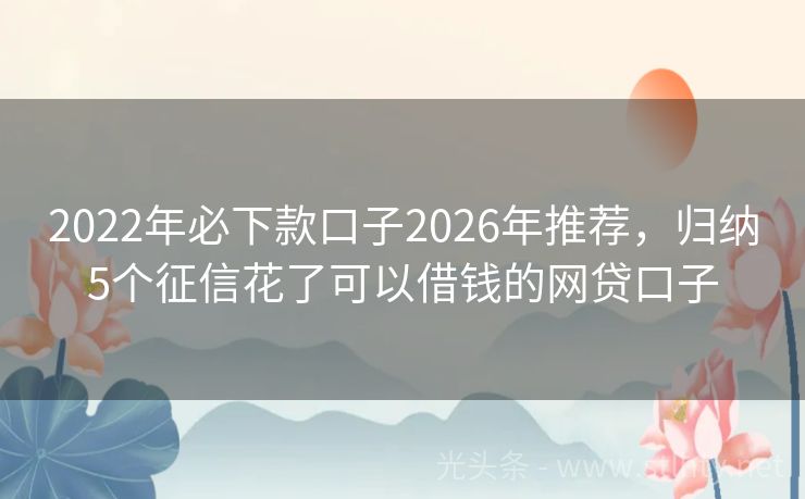 2022年必下款口子2026年推荐，归纳5个征信花了可以借钱的网贷口子