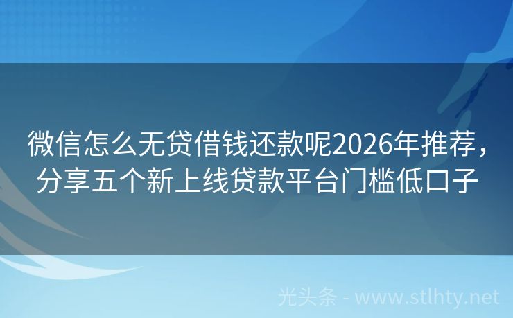 微信怎么无贷借钱还款呢2026年推荐，分享五个新上线贷款平台门槛低口子
