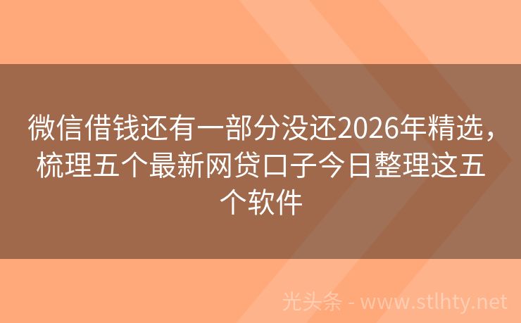 微信借钱还有一部分没还2026年精选，梳理五个最新网贷口子今日整理这五个软件