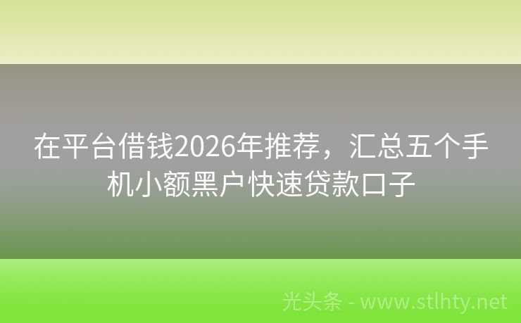 在平台借钱2026年推荐，汇总五个手机小额黑户快速贷款口子