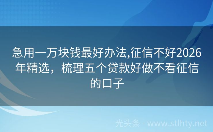 急用一万块钱最好办法,征信不好2026年精选，梳理五个贷款好做不看征信的口子