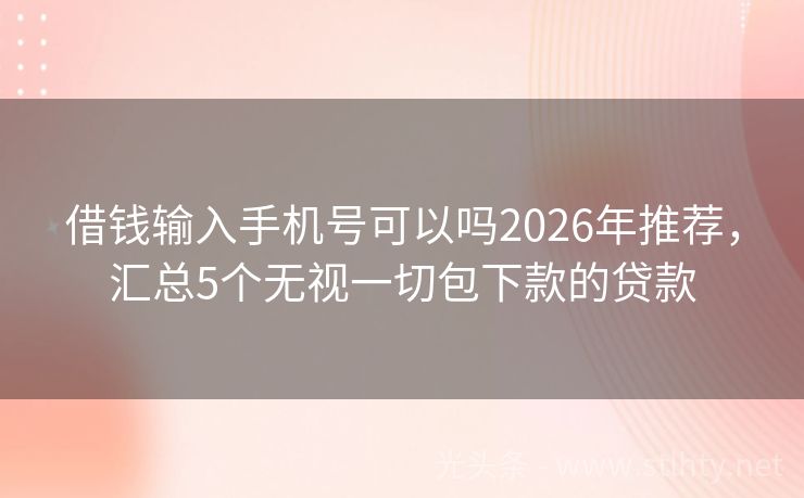 借钱输入手机号可以吗2026年推荐，汇总5个无视一切包下款的贷款