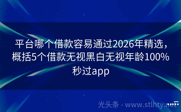平台哪个借款容易通过2026年精选，概括5个借款无视黑白无视年龄100%秒过app