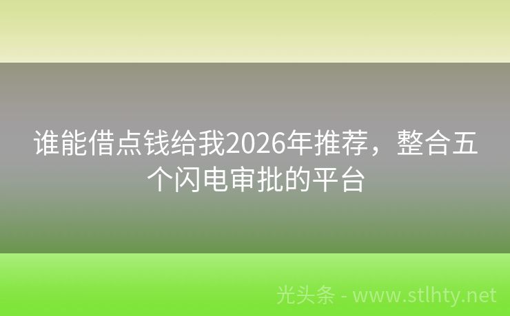 谁能借点钱给我2026年推荐，整合五个闪电审批的平台