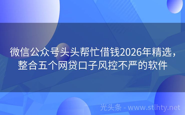 微信公众号头头帮忙借钱2026年精选，整合五个网贷口子风控不严的软件