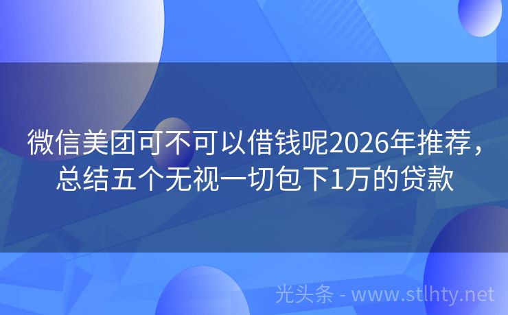 微信美团可不可以借钱呢2026年推荐，总结五个无视一切包下1万的贷款