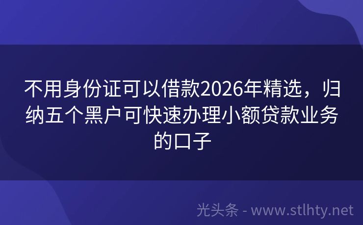 不用身份证可以借款2026年精选，归纳五个黑户可快速办理小额贷款业务的口子