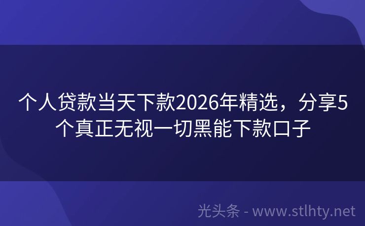 个人贷款当天下款2026年精选，分享5个真正无视一切黑能下款口子