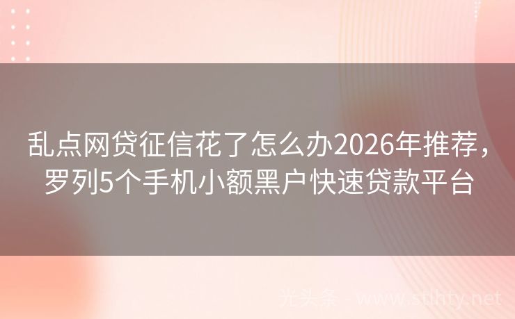 乱点网贷征信花了怎么办2026年推荐，罗列5个手机小额黑户快速贷款平台