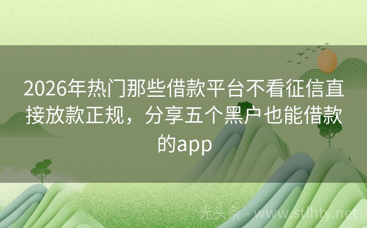 2026年热门那些借款平台不看征信直接放款正规，分享五个黑户也能借款的app
