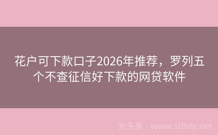 花户可下款口子2026年推荐，罗列五个不查征信好下款的网贷软件