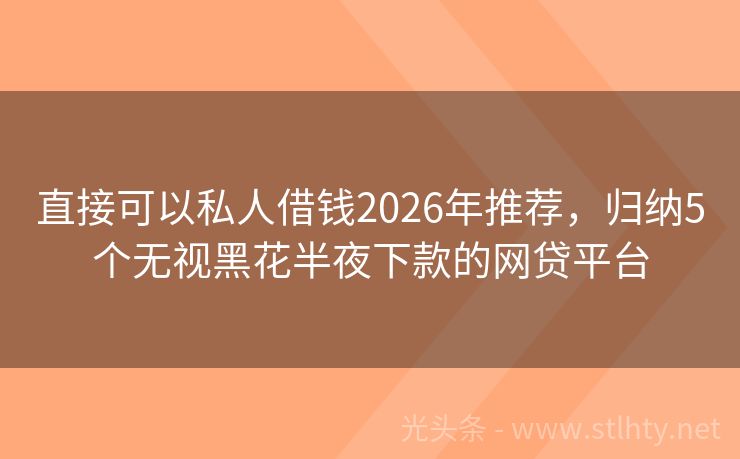 直接可以私人借钱2026年推荐，归纳5个无视黑花半夜下款的网贷平台