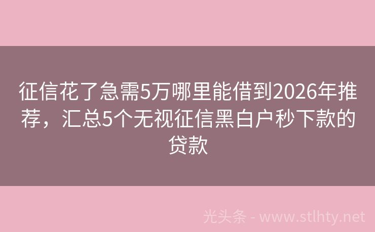 征信花了急需5万哪里能借到2026年推荐，汇总5个无视征信黑白户秒下款的贷款