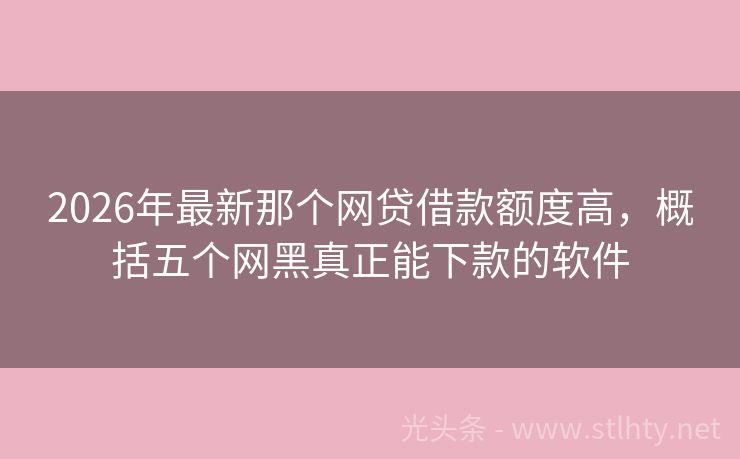 2026年最新那个网贷借款额度高，概括五个网黑真正能下款的软件