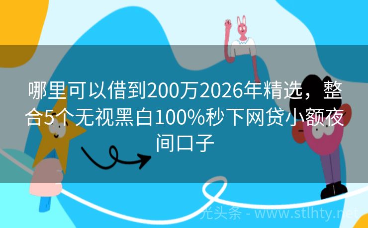 哪里可以借到200万2026年精选，整合5个无视黑白100%秒下网贷小额夜间口子