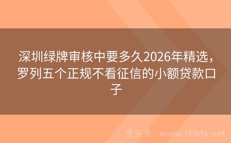 深圳绿牌审核中要多久2026年精选，罗列五个正规不看征信的小额贷款口子