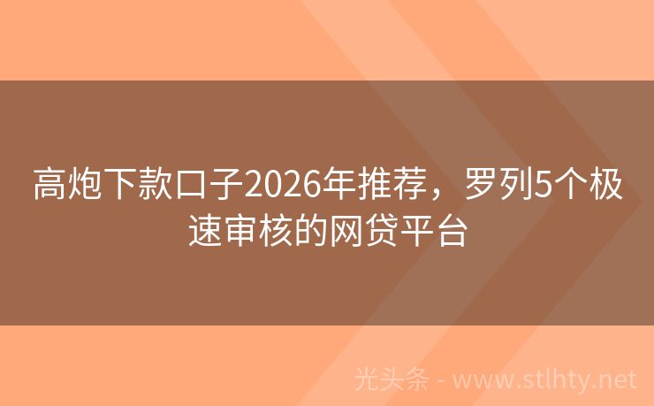 高炮下款口子2026年推荐，罗列5个极速审核的网贷平台