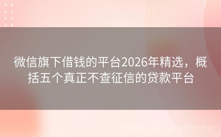 微信旗下借钱的平台2026年精选，概括五个真正不查征信的贷款平台