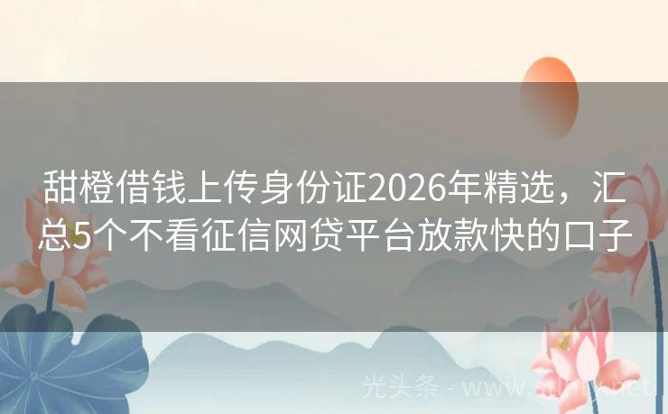甜橙借钱上传身份证2026年精选，汇总5个不看征信网贷平台放款快的口子