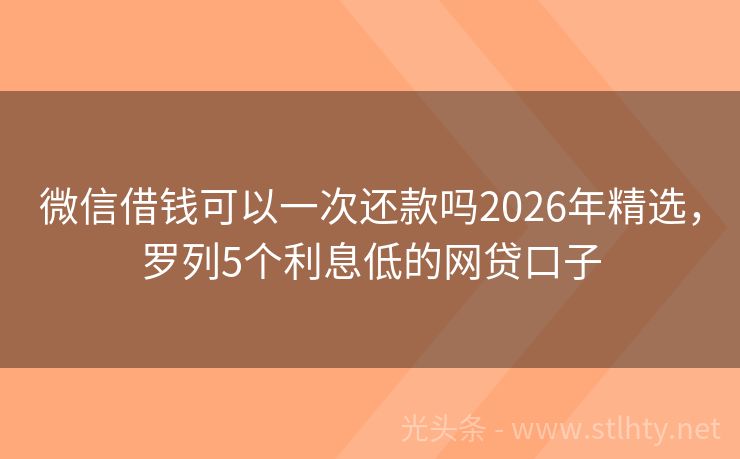 微信借钱可以一次还款吗2026年精选，罗列5个利息低的网贷口子