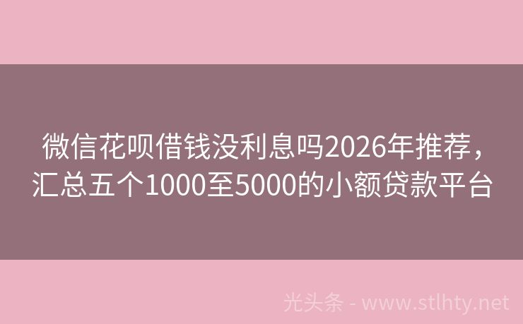 微信花呗借钱没利息吗2026年推荐，汇总五个1000至5000的小额贷款平台