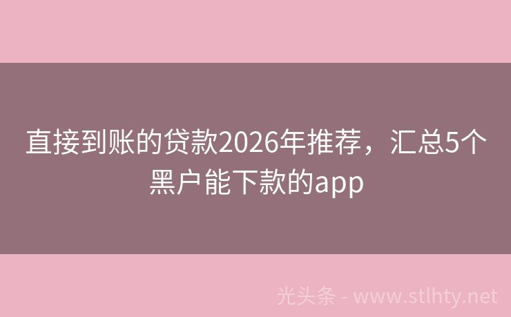 直接到账的贷款2026年推荐，汇总5个黑户能下款的app