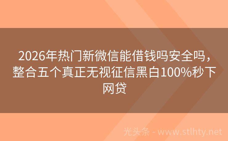 2026年热门新微信能借钱吗安全吗，整合五个真正无视征信黑白100%秒下网贷