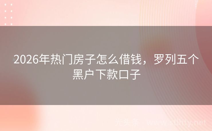 2026年热门房子怎么借钱，罗列五个黑户下款口子