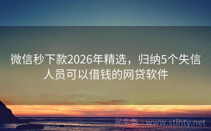 微信秒下款2026年精选，归纳5个失信人员可以借钱的网贷软件