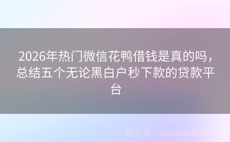 2026年热门微信花鸭借钱是真的吗，总结五个无论黑白户秒下款的贷款平台