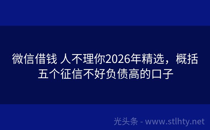 微信借钱 人不理你2026年精选，概括五个征信不好负债高的口子