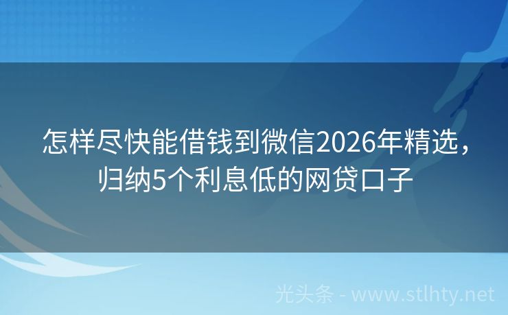 怎样尽快能借钱到微信2026年精选，归纳5个利息低的网贷口子
