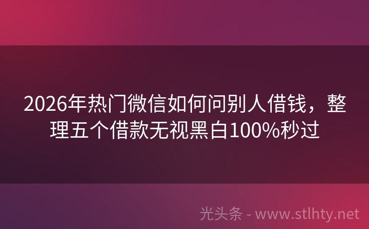 2026年热门微信如何问别人借钱，整理五个借款无视黑白100%秒过