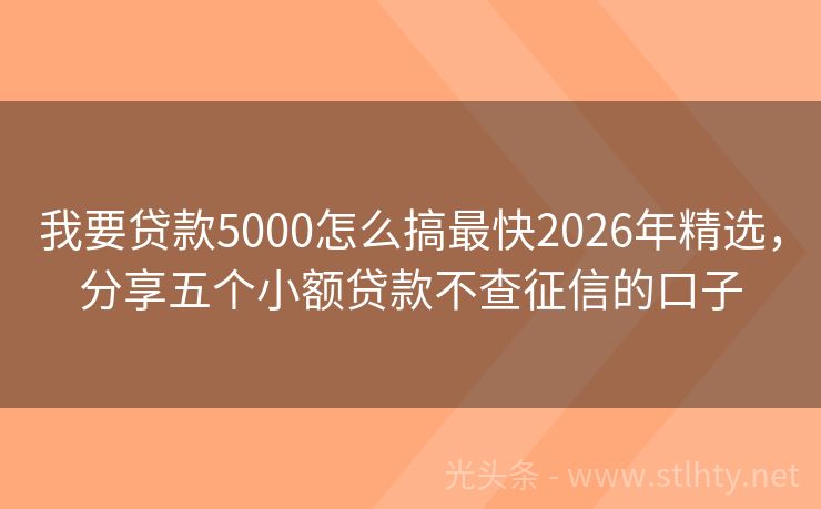 我要贷款5000怎么搞最快2026年精选，分享五个小额贷款不查征信的口子