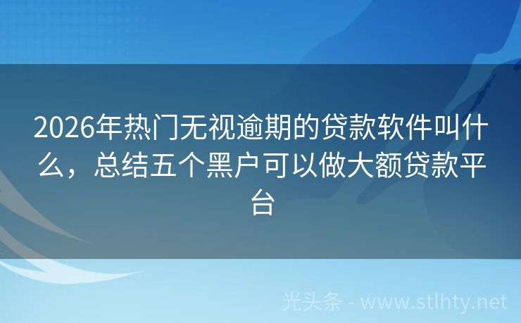 2026年热门无视逾期的贷款软件叫什么，总结五个黑户可以做大额贷款平台
